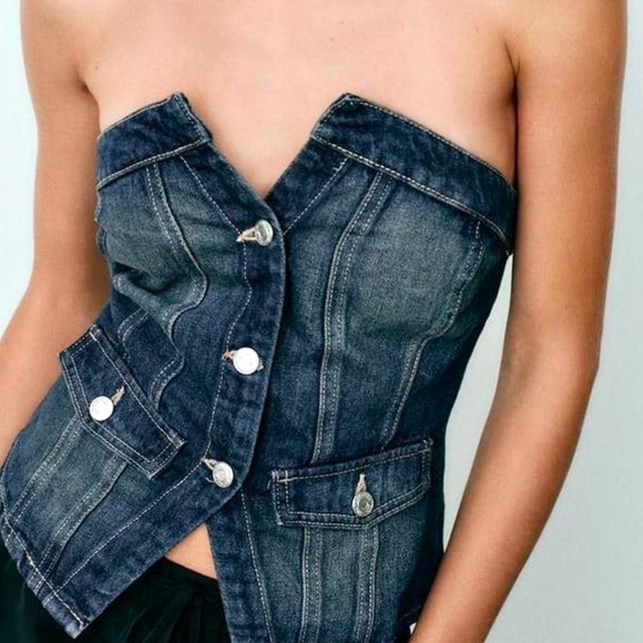NWT ZARA Strapless TRF Denim Corset Top XS - Picture 9 of 9